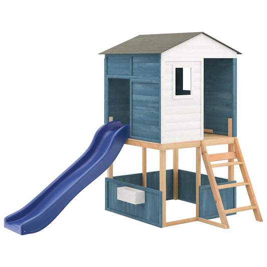 Spielturm Weiß und Blau Massivholz Tanne