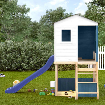 Spielturm Weiß und Blau Massivholz Tanne