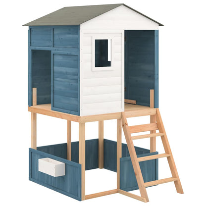 Spielturm Weiß und Blau Massivholz Tanne