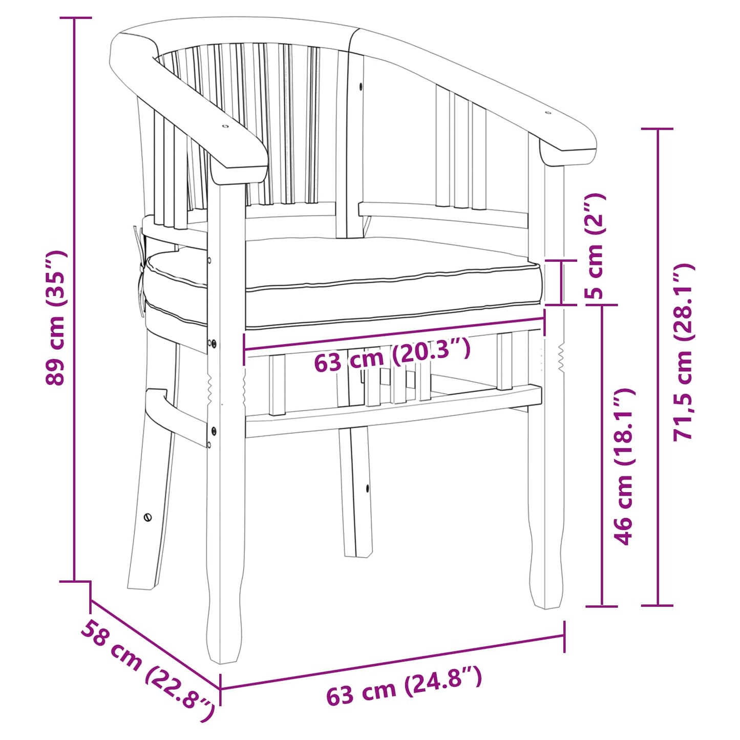 Gartenstühle 2 pcs Braun 63 x 58 x 89 cm Teak-Massivholz