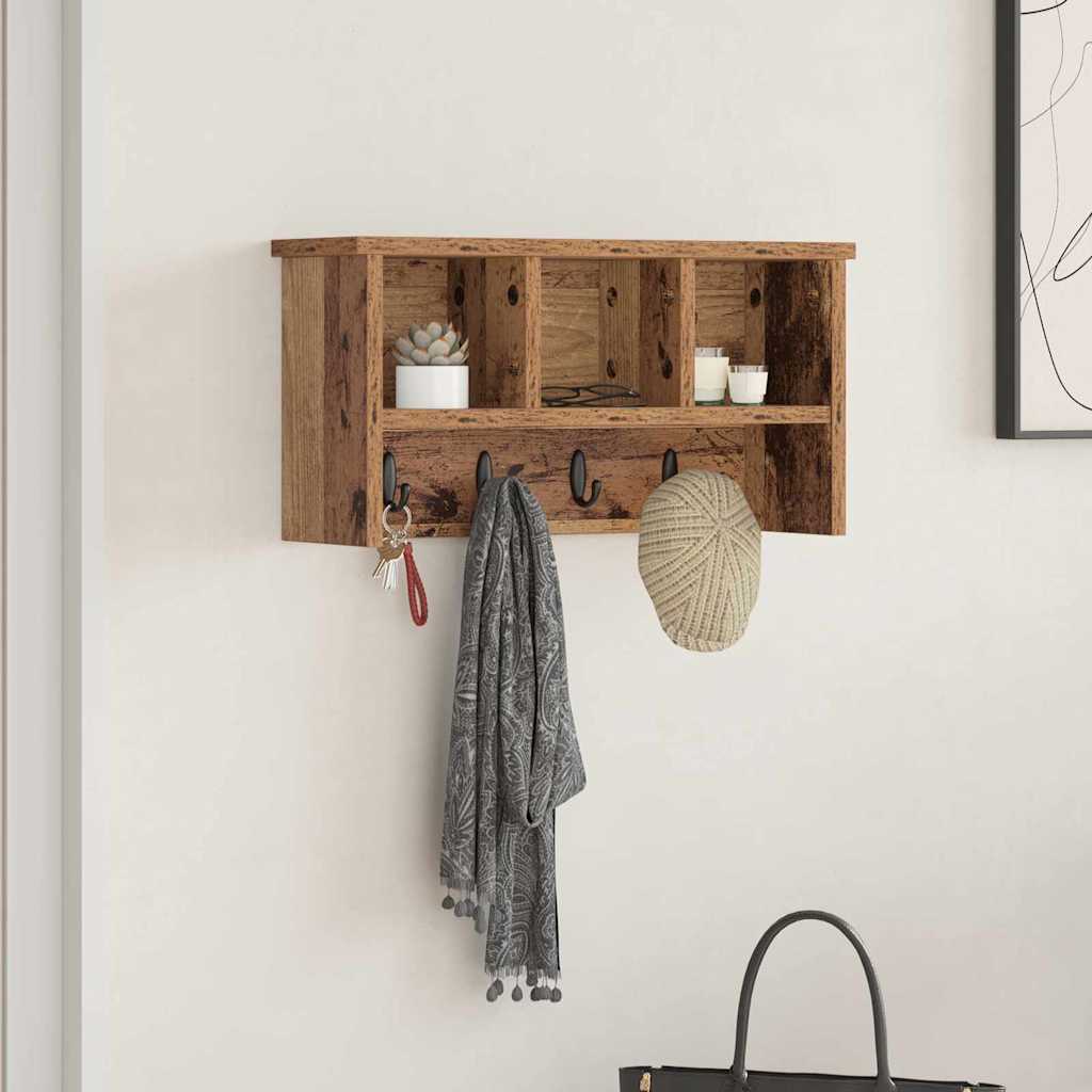 Wandmontierter Kleiderständer mit Regal Altholz 50 x 16 x 26 cm