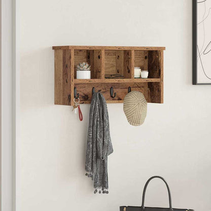Wandmontierter Kleiderständer mit Regal Altholz 50 x 16 x 26 cm