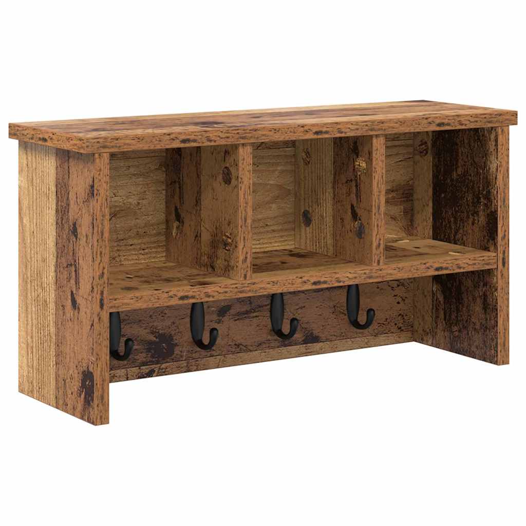 Wandmontierter Kleiderständer mit Regal Altholz 50 x 16 x 26 cm