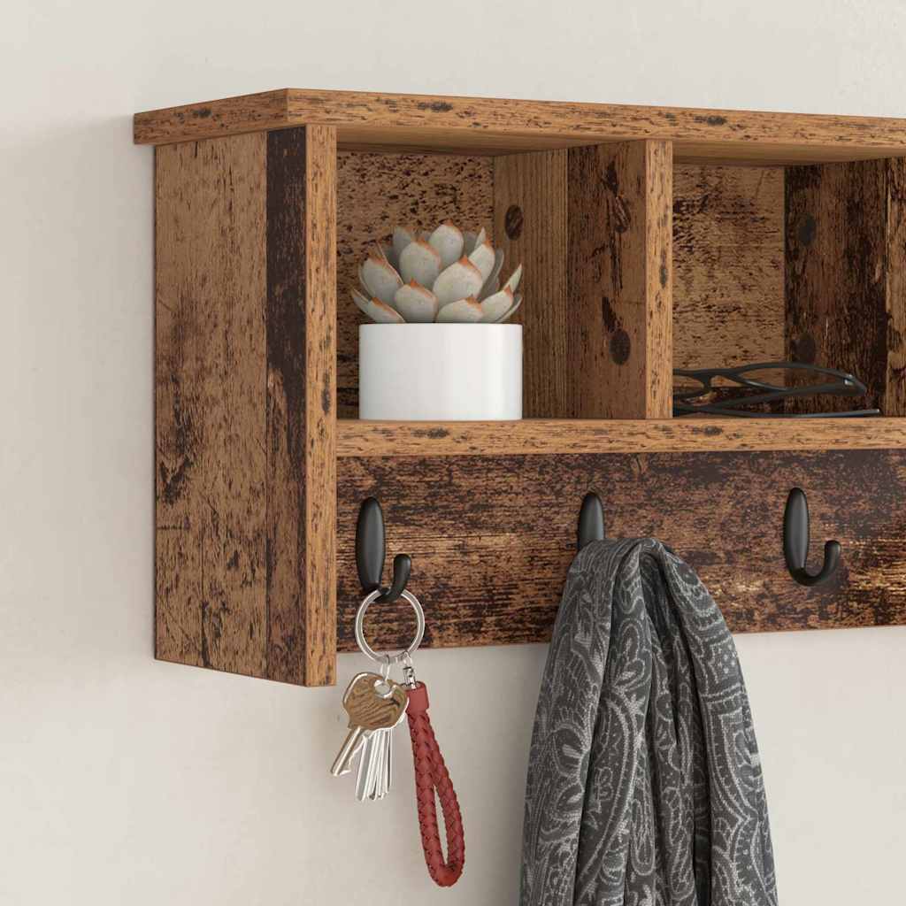 Wandmontierter Kleiderständer mit Regal Altholz 75 x 16 x 26 cm