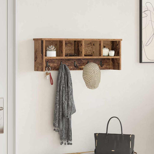 Wandmontierter Kleiderständer mit Regal Altholz 75 x 16 x 26 cm