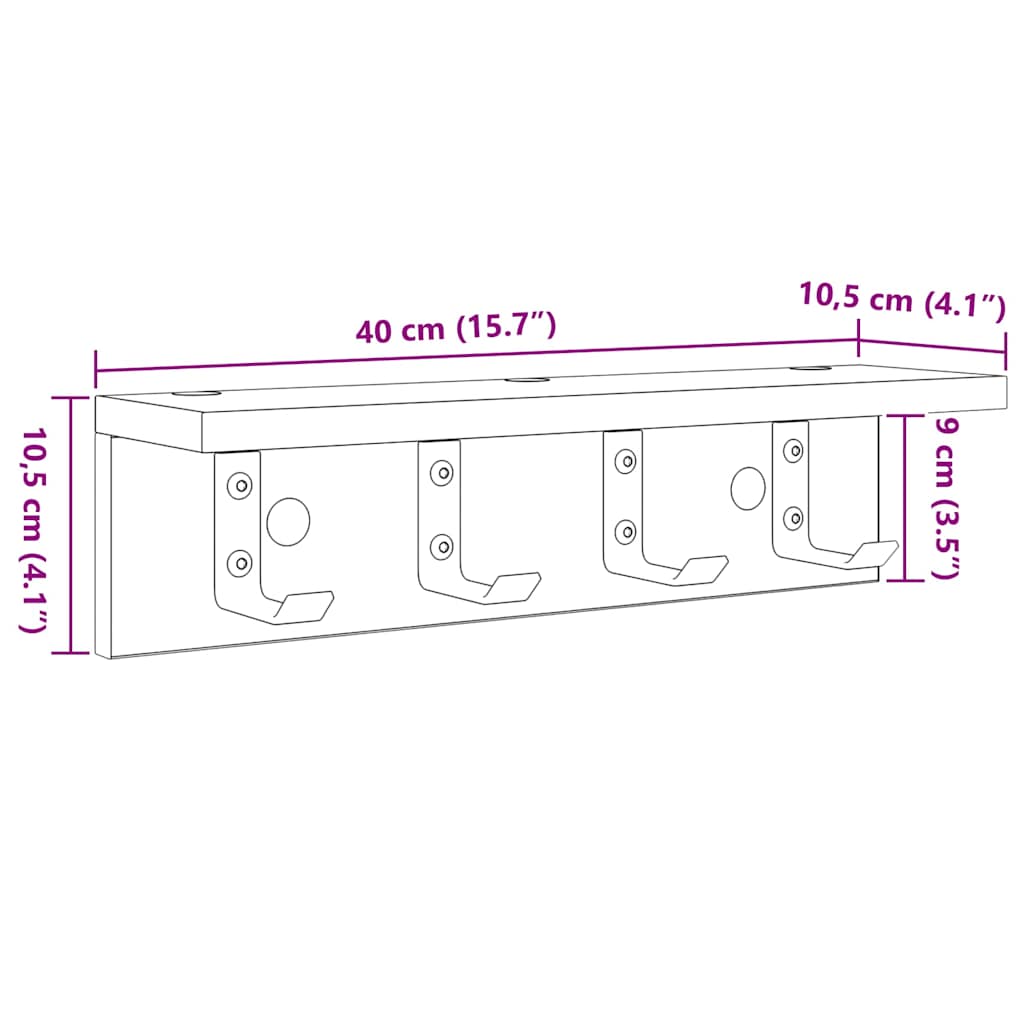 Wandmontierter Kleiderständer Altholz 40 x 10.5 x 10.5 cm