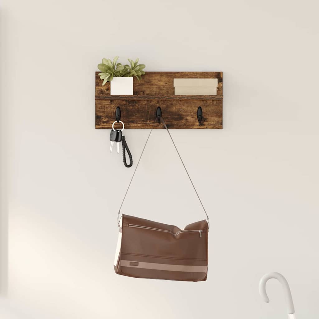 Wandmontierter Kleiderständer Räuchereiche 40 x 10.5 x 18 cm