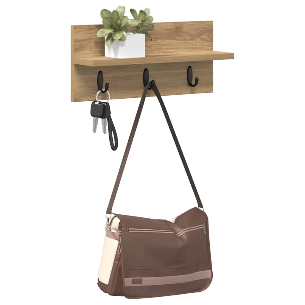 Wandmontierter Kleiderständer mit Regal Eiche handwerklich