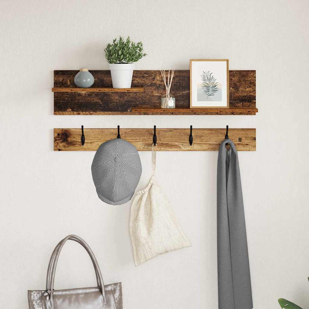 Wandmontierter Kleiderständer mit Regal Altholz 90 x 15 x 36 cm