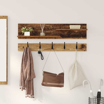 Wandmontierter Kleiderständer mit Regal Altholz 90 x 15 x 36 cm