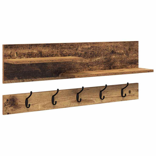 Wandmontierter Kleiderständer mit Regal Altholz 90 x 15 x 36 cm