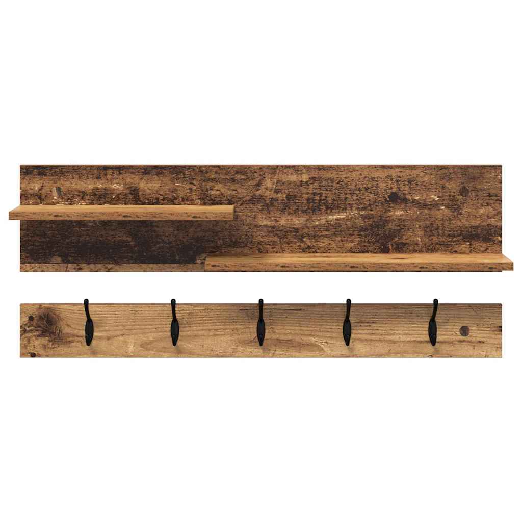 Wandmontierter Kleiderständer mit Regal Altholz 90 x 15 x 36 cm
