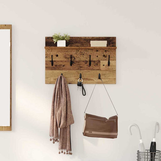 Wandmontierter Kleiderständer mit Regal Altholz 60 x 40 x 12 cm