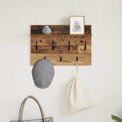 Wandmontierter Kleiderständer mit Regal Altholz 60 x 40 x 12 cm