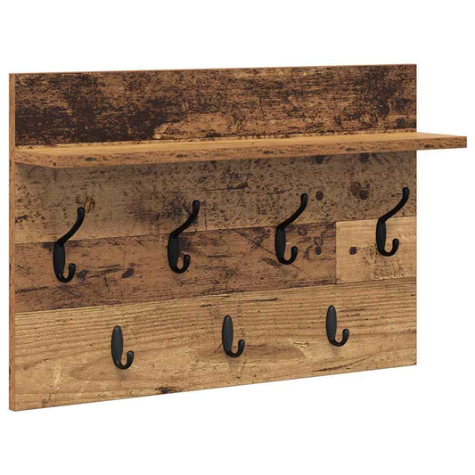 Wandmontierter Kleiderständer mit Regal Altholz 60 x 40 x 12 cm