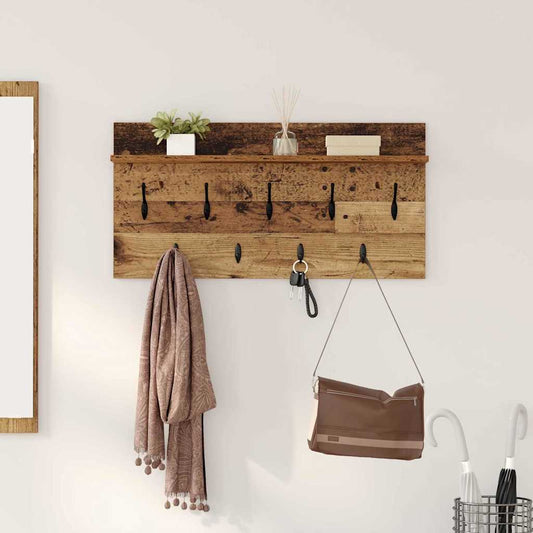 Wandmontierter Kleiderständer mit Regal Altholz 80 x 40 x 12 cm