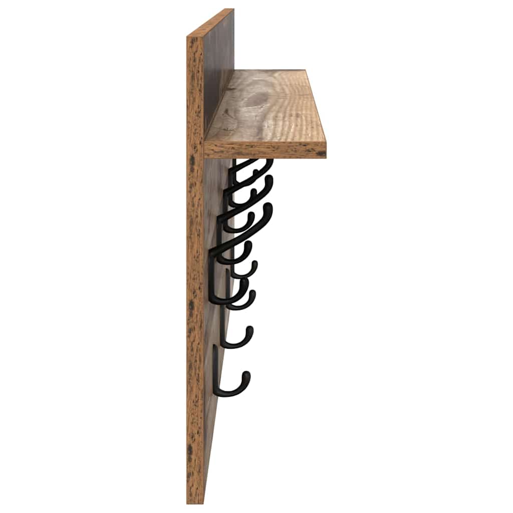 Wandmontierter Kleiderständer mit Regal Altholz 80 x 40 x 12 cm