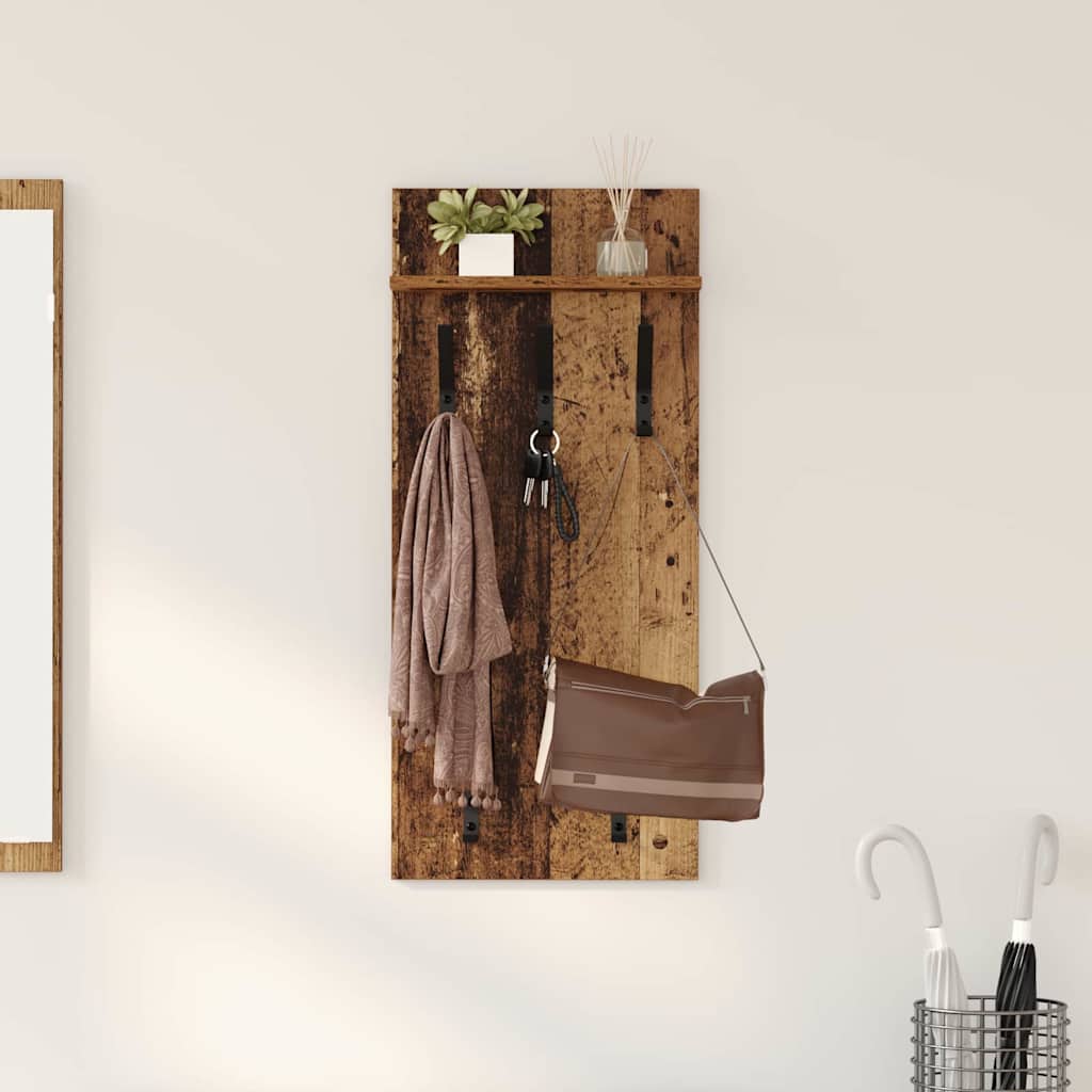 Wandmontierter Kleiderständer mit Regal Altholz 90 x 40 x 10 cm