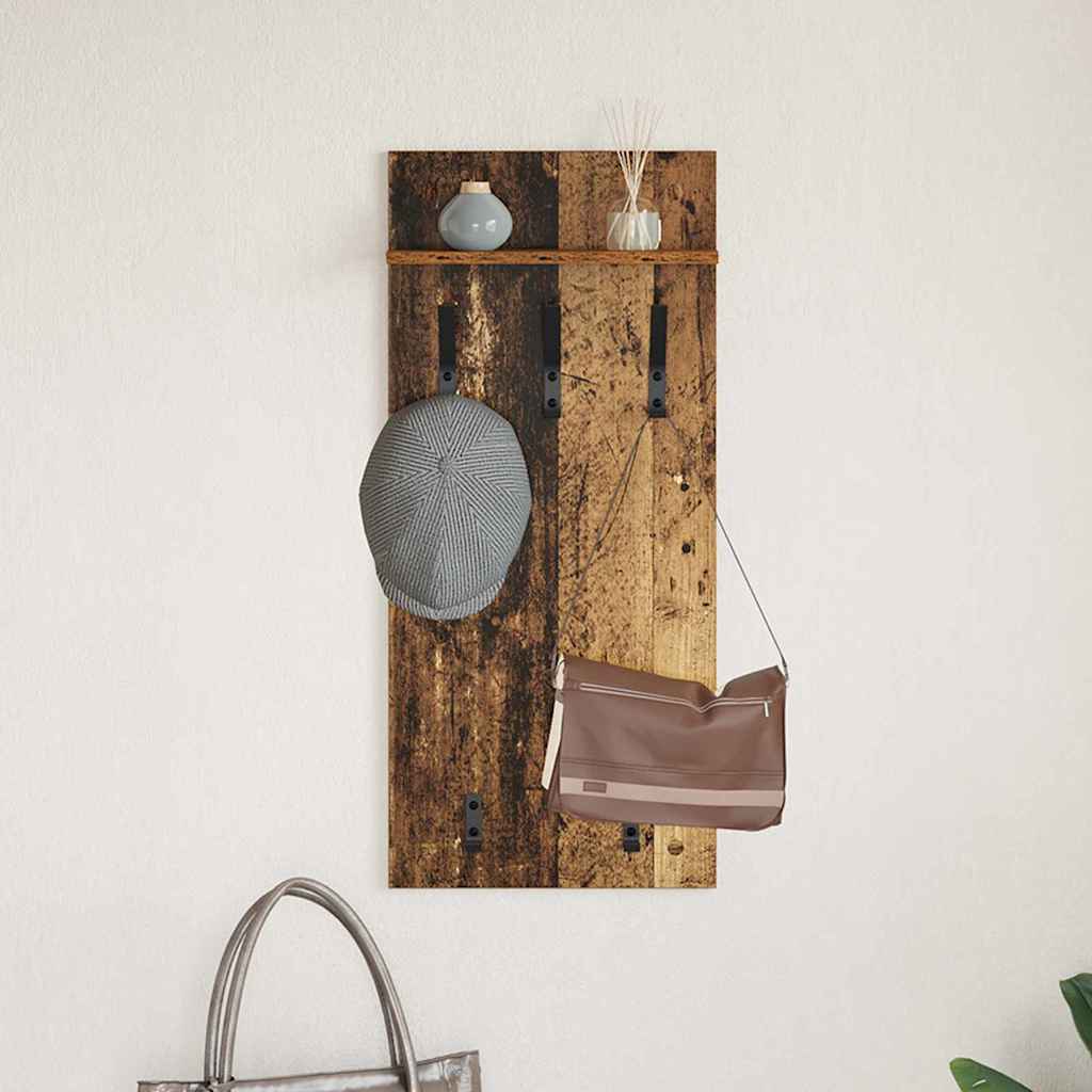 Wandmontierter Kleiderständer mit Regal Altholz 90 x 40 x 10 cm