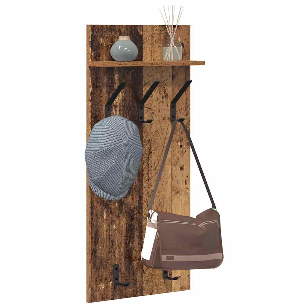 Wandmontierter Kleiderständer mit Regal Altholz 90 x 40 x 10 cm