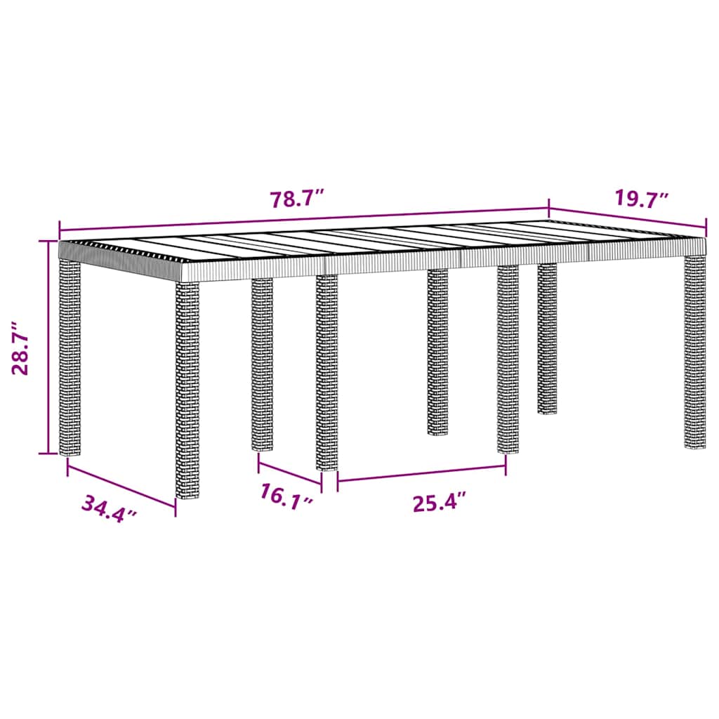 Garten-Esstisch Braun 200 x 100 x 73 cm Poly-Rattan