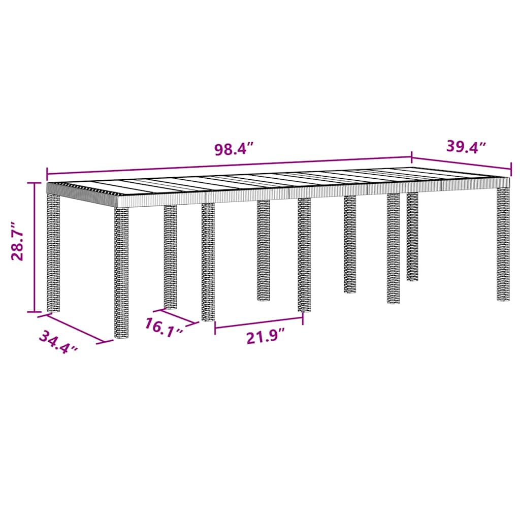 Gartentisch Braun 250 x 100 x 73 cm Poly-Rattan