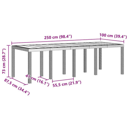Gartentisch Hellgrau 250 x 100 x 73 cm Poly-Rattan