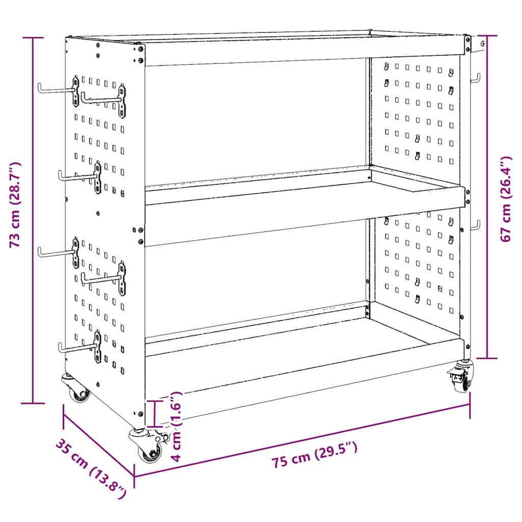 Werkzeugwagen Anthrazit 75 x 35 x 73 cm Kaltgewalzter Stahl