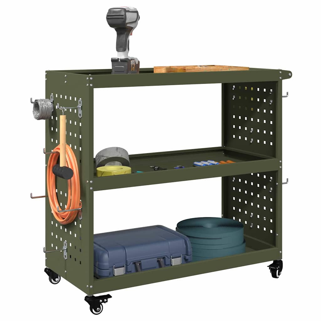 Werkzeugwagen Olivgrün 75 x 35 x 73 cm Kaltgewalzter Stahl