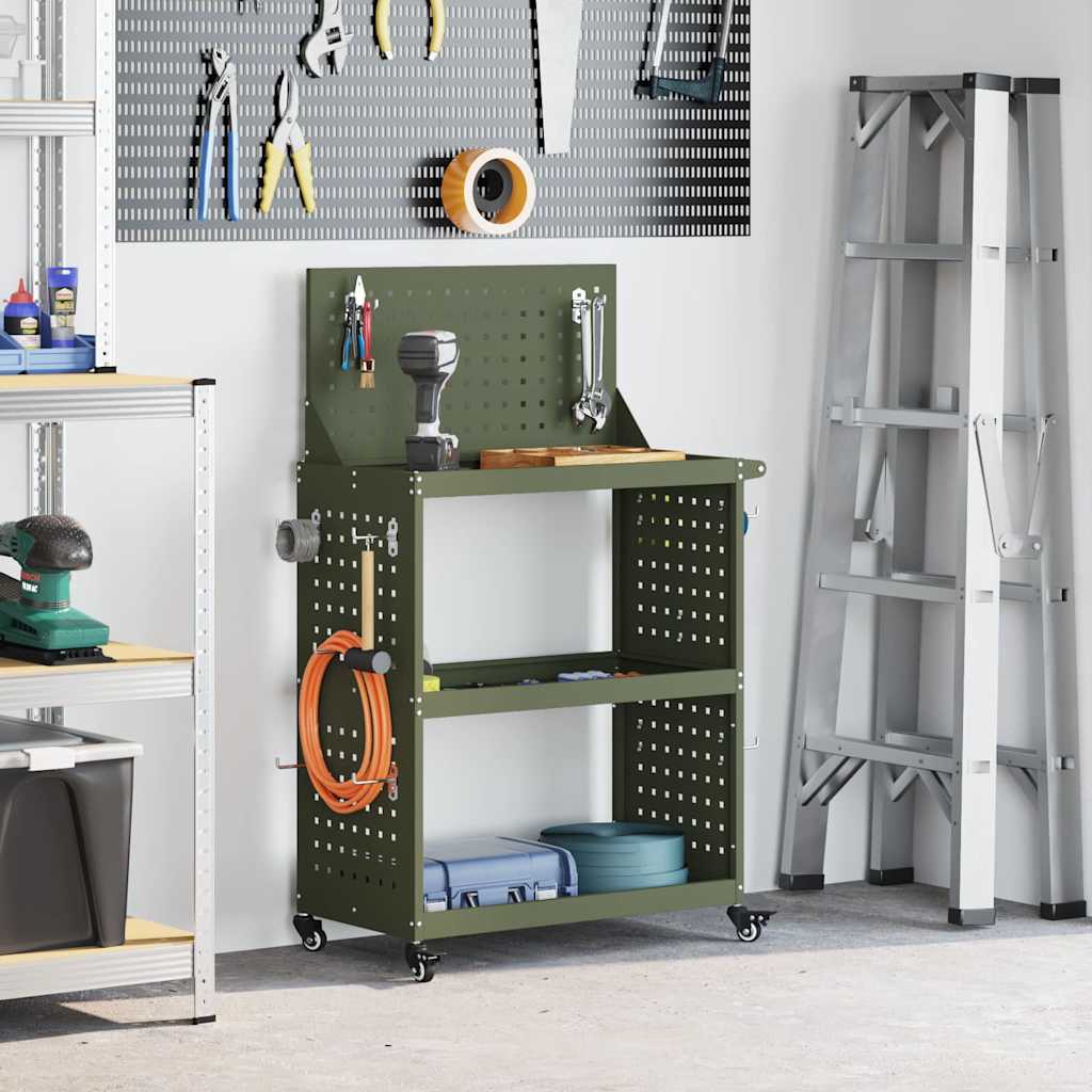 Werkzeugwagen Olivgrün 65 x 35 x 111 cm Kaltgewalzter Stahl