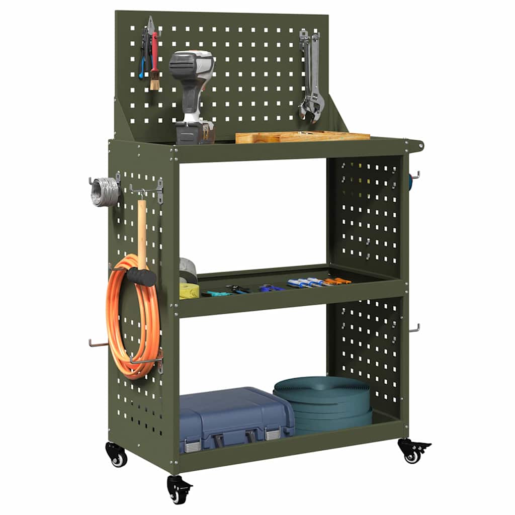Werkzeugwagen Olivgrün 65 x 35 x 111 cm Kaltgewalzter Stahl