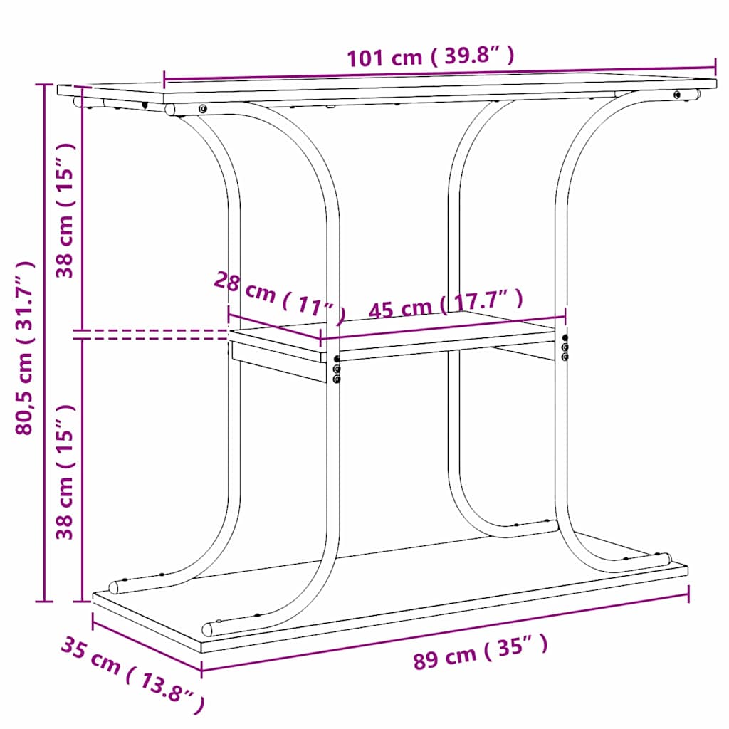 Konsolentisch Grau Sonoma 101 x 35 x 80,5 cm Holzwerkstoff