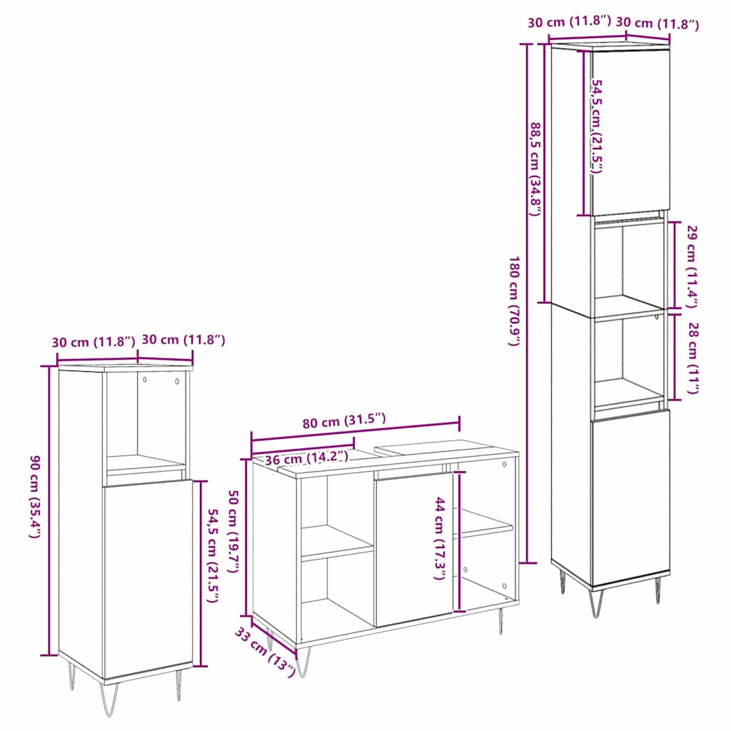 Badezimmer Möbel Set 3 pcs Artisan-Eiche 30 x 30 x 180 cm