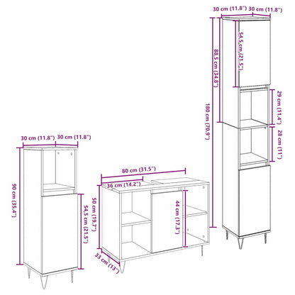 Badezimmer Möbel Set 3 pcs Schwarze Eiche 30 x 30 x 180 cm