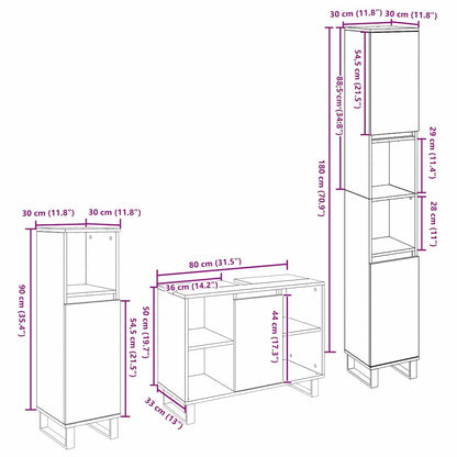 Badezimmermöbel Set 3 pcs Braun 30 x 30 x 180 cm Holzwerkstoff