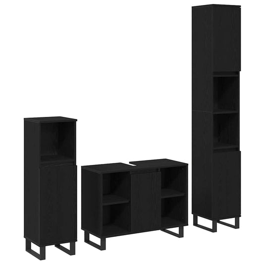 Badezimmermöbel Set mit Speicher 3 pcs Schwarz 30 x 30 x 180 cm