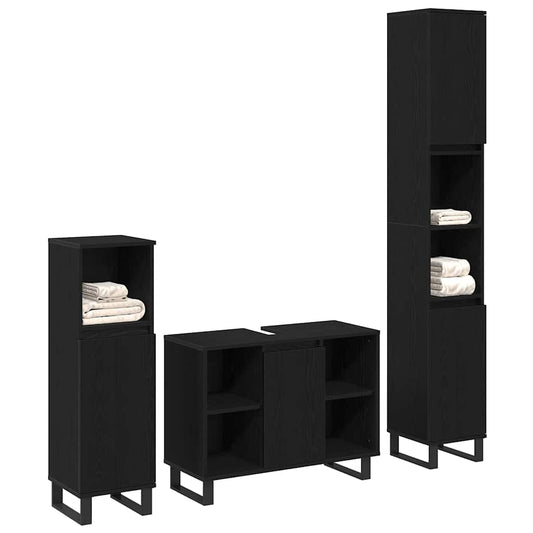 Badezimmermöbel Set mit Speicher 3 pcs Schwarz 30 x 30 x 180 cm