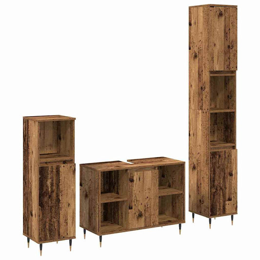 Badezimmermöbel Set mit Regal 3 pcs Altholz 30 x 30 x 180 cm
