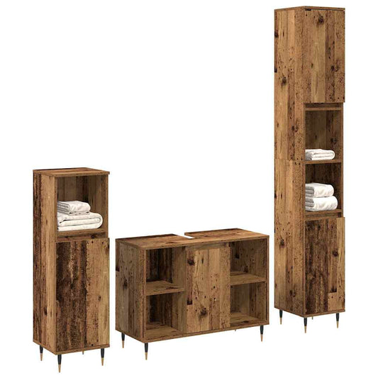 Badezimmermöbel Set mit Regal 3 pcs Altholz 30 x 30 x 180 cm