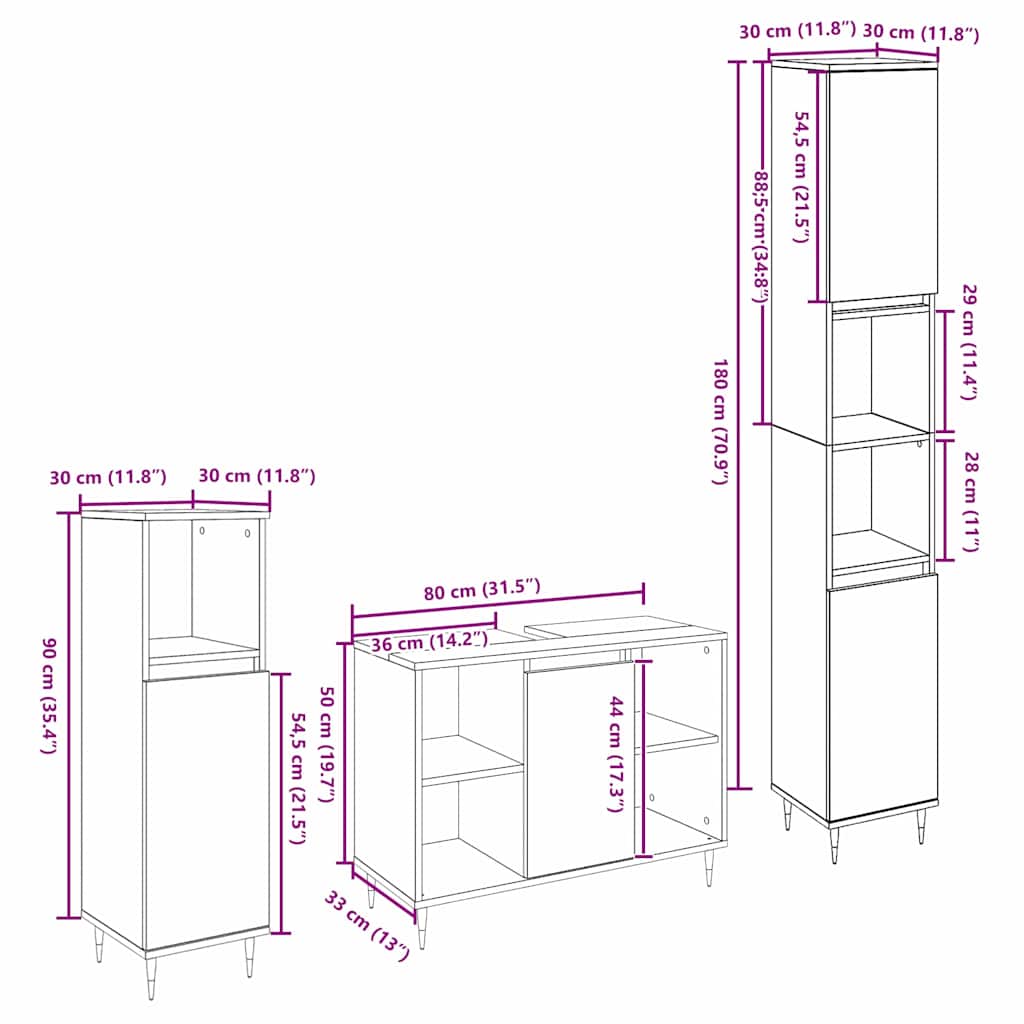 Badezimmermöbel Set 3 pcs Artisan Eiche 30 x 30 x 180 cm