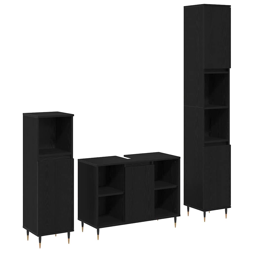 Badezimmermöbel Set 3 pcs Schwarz Eichen-Optik 30 x 30 x 180 cm
