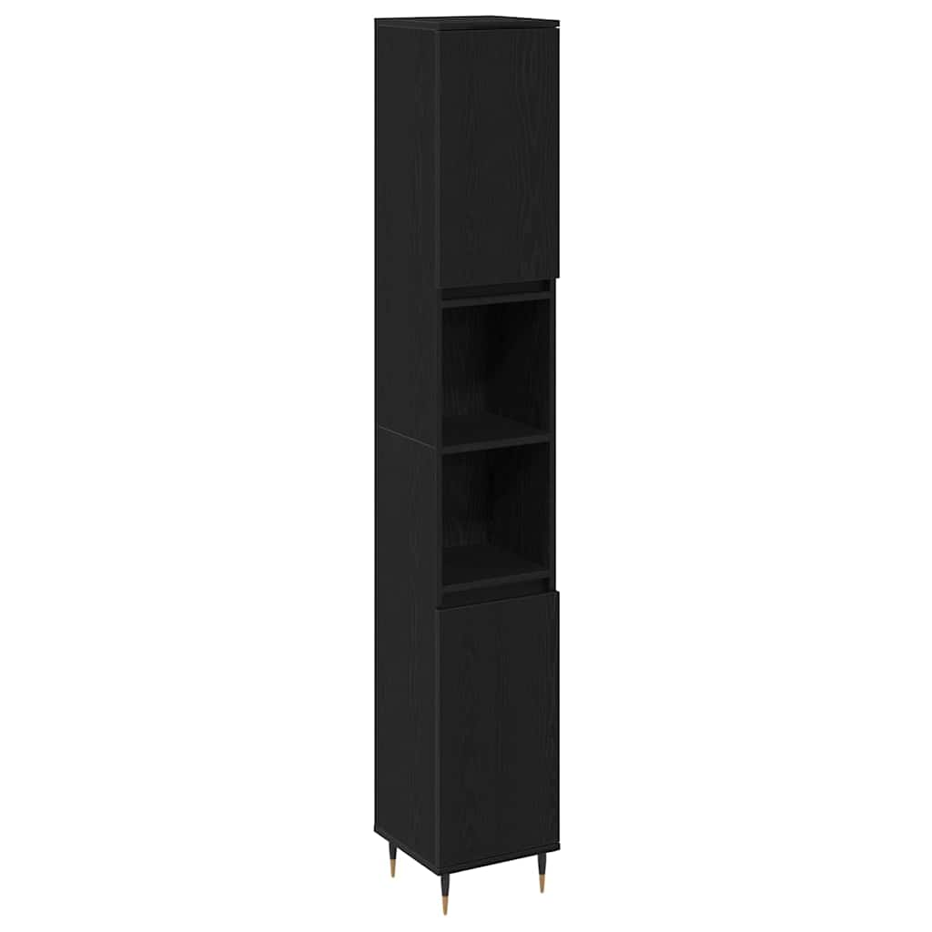 Badezimmermöbel Set 3 pcs Schwarz Eichen-Optik 30 x 30 x 180 cm