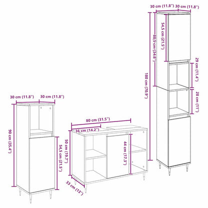 Badezimmermöbel Set 3 pcs Schwarze Eiche 30 x 30 x 180 cm