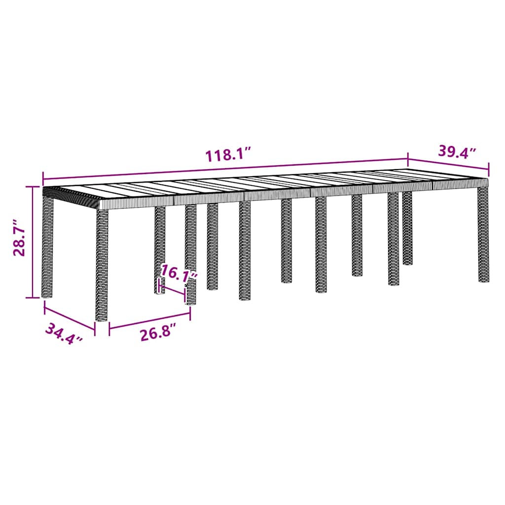 Gartentisch Anthrazit 300 x 100 x 73 cm Poly-Rattan