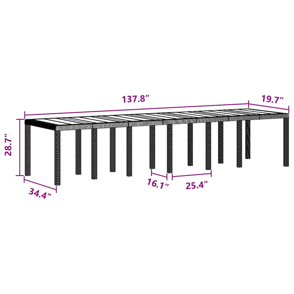 Gartentisch Anthrazit 350 x 100 x 73 cm Poly-Rattan