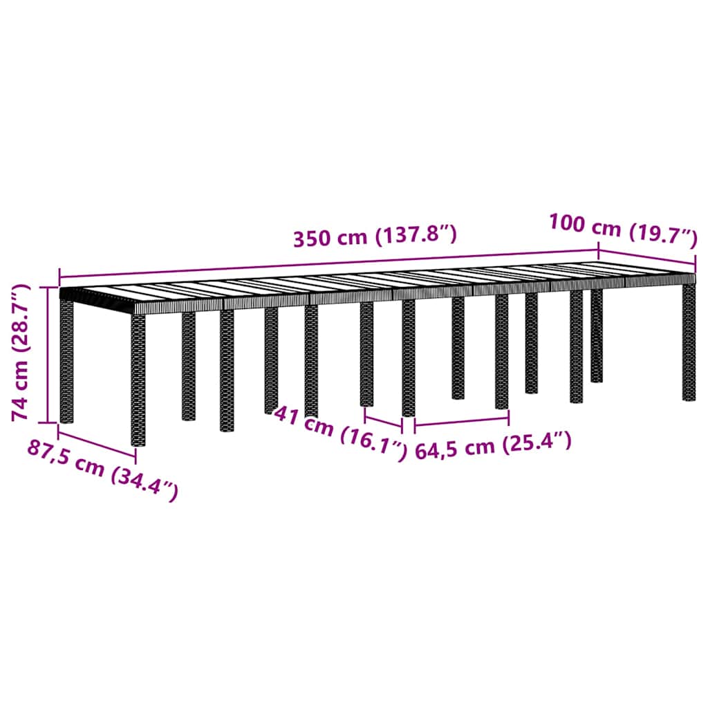 Gartentisch Hellgrau 350 x 100 x 73 cm Poly-Rattan