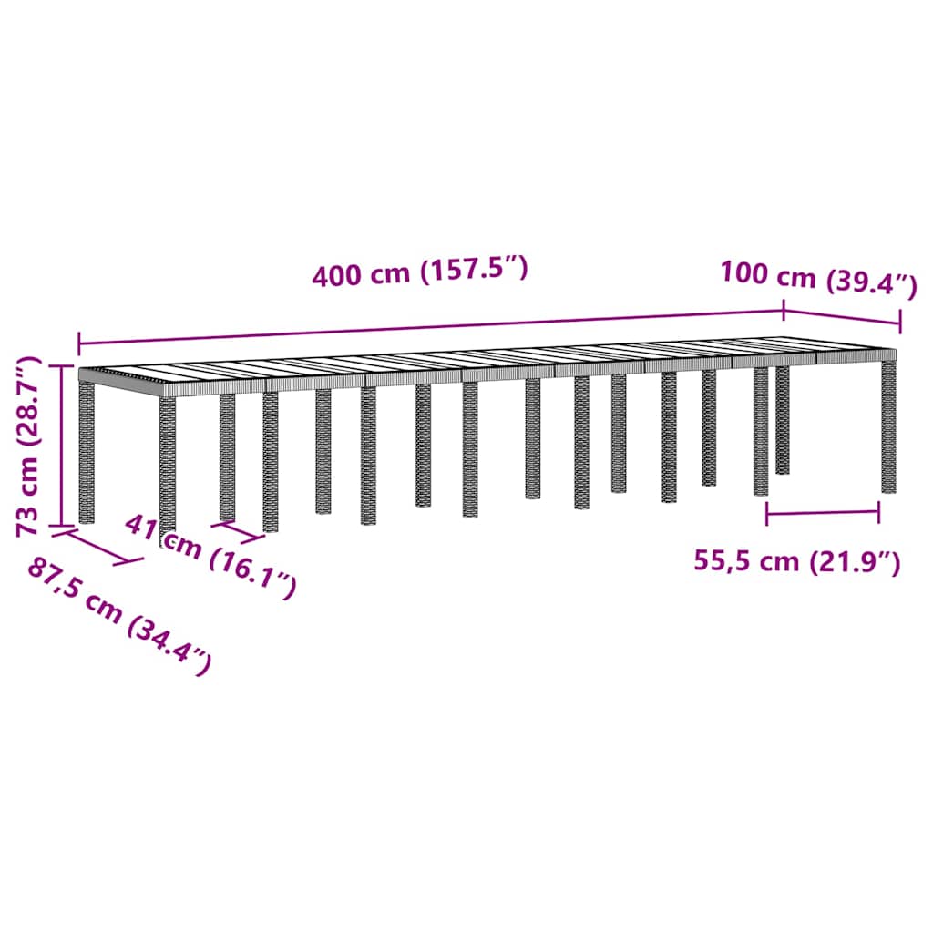 Gartentisch Hellgrau 400 x 100 x 73 cm Poly-Rattan