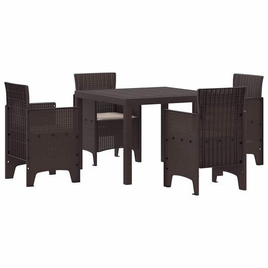 Garten Essgruppe 5 pcs Braun Polt Rattan