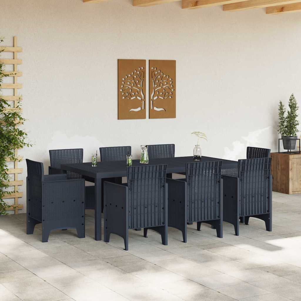 Garten Essgruppe 9 pcs Anthrazit Polt Rattan