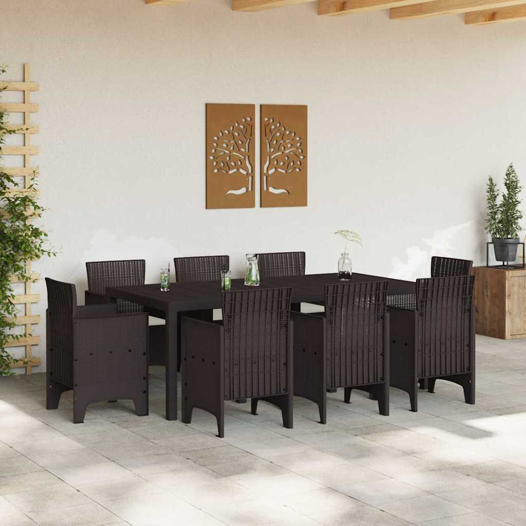 Garten Essgruppe 9 pcs Braun Polt Rattan